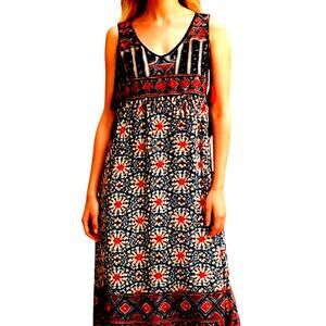 Women's Large  Sleeveless Red White Blue Maxi BOHO Sun Dress Miss Size 12 14 L
